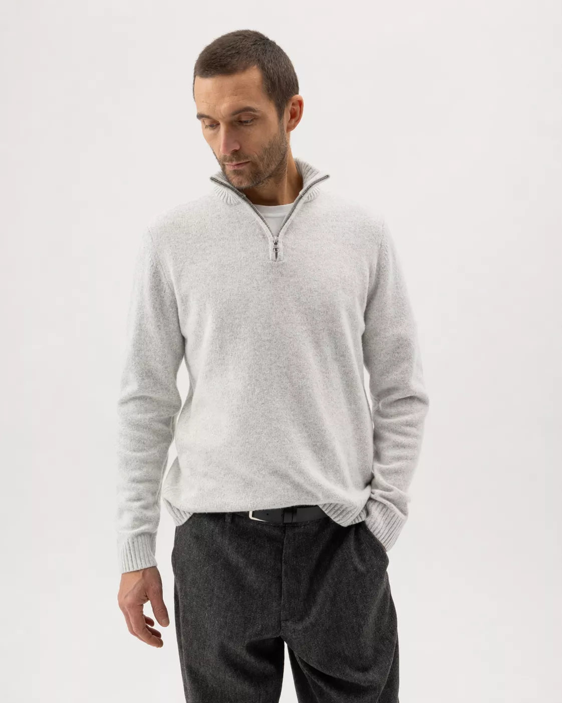 Mens - Charles T-Neck Jumper Marble Grey