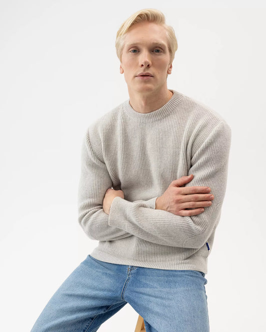 Mens - Harry Crew Neck With Elbow Patches Light Grey Melange
