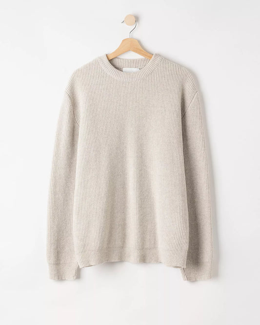 Mens - Harry Crew Neck With Elbow Patches Light Grey Melange