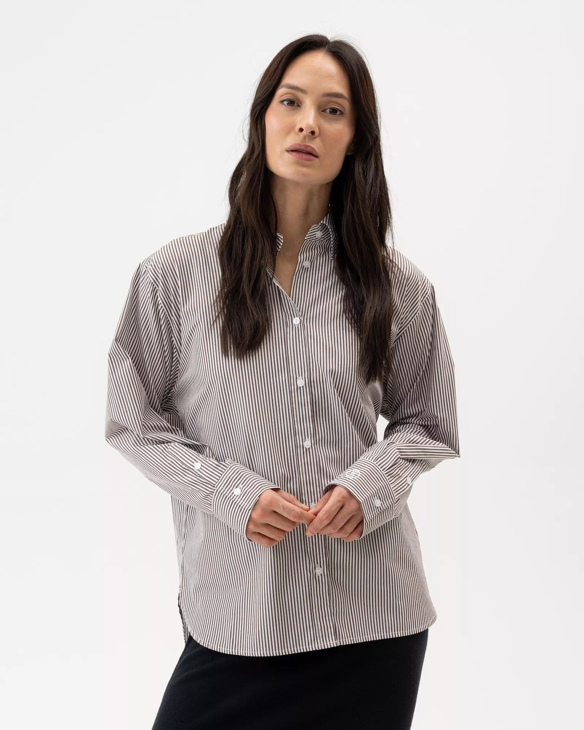 Jennifer Striped Cotton Shirt Brown/White
