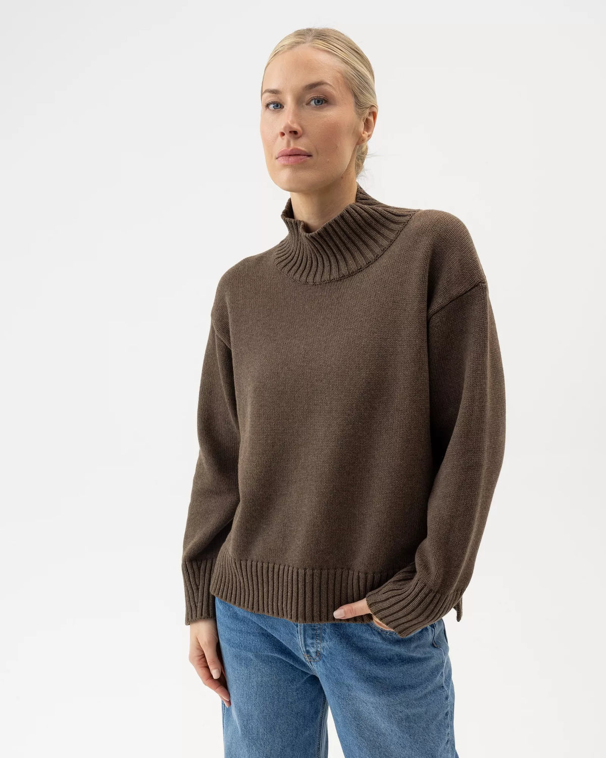 Sissa Turtle Neck Cotton Jumper Teak Melange