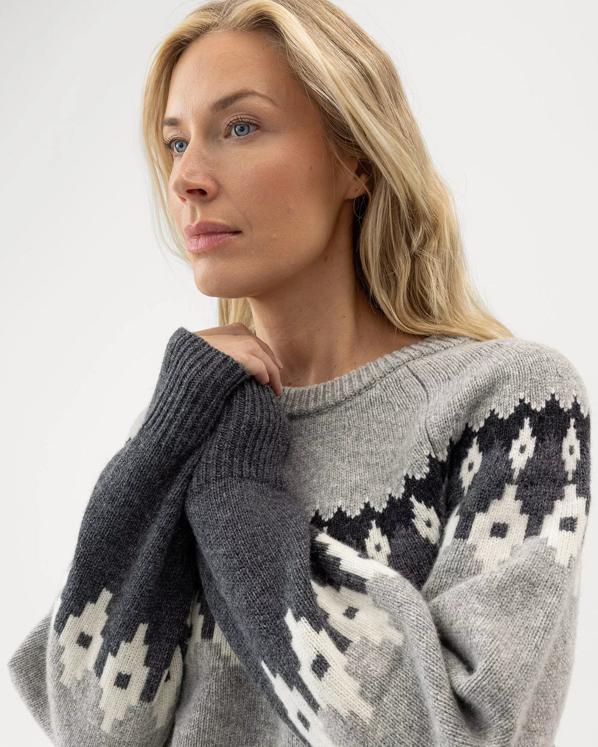 Vigdis Nordic Print Jumper Grey Melange