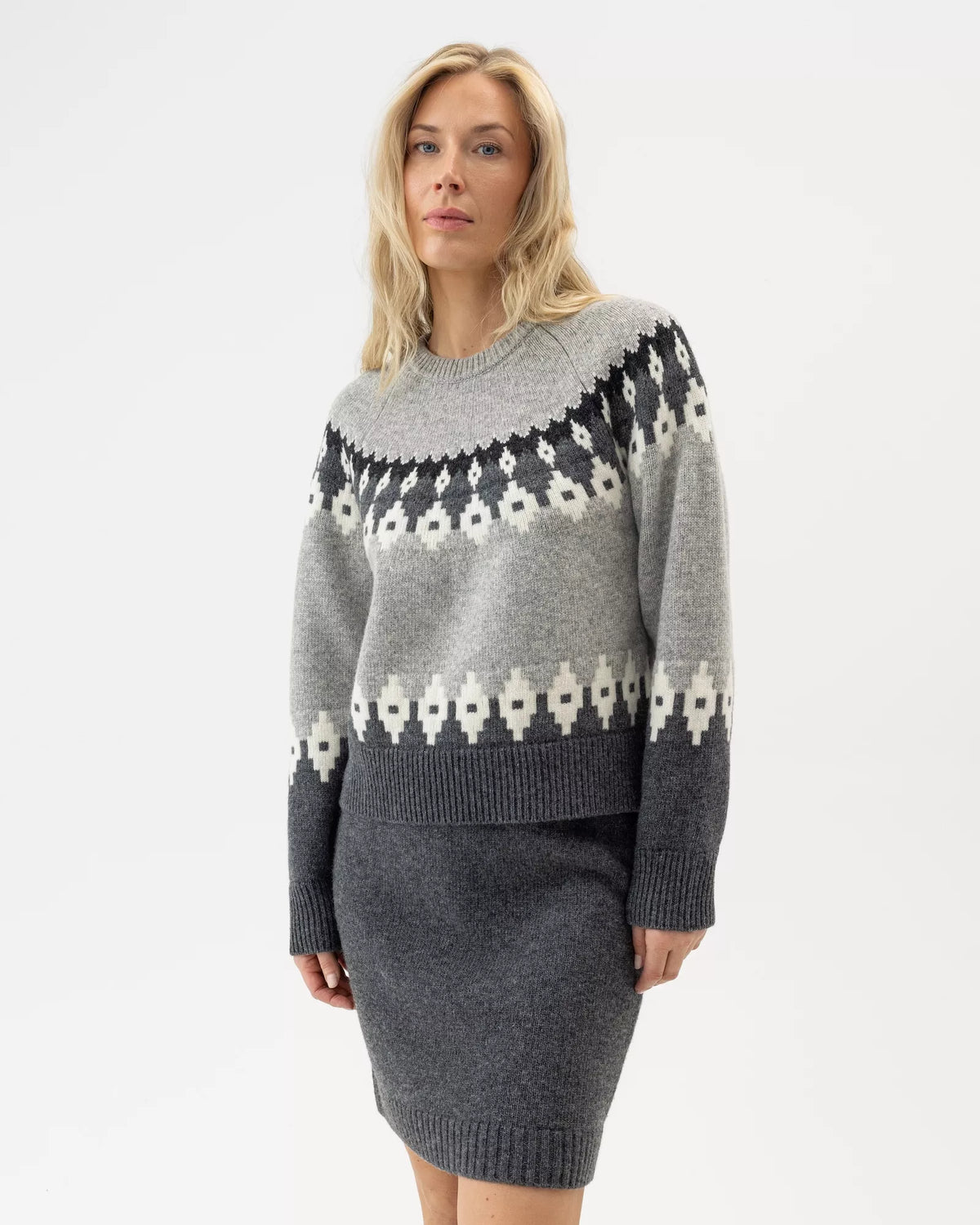 Vigdis Nordic Print Jumper Grey Melange