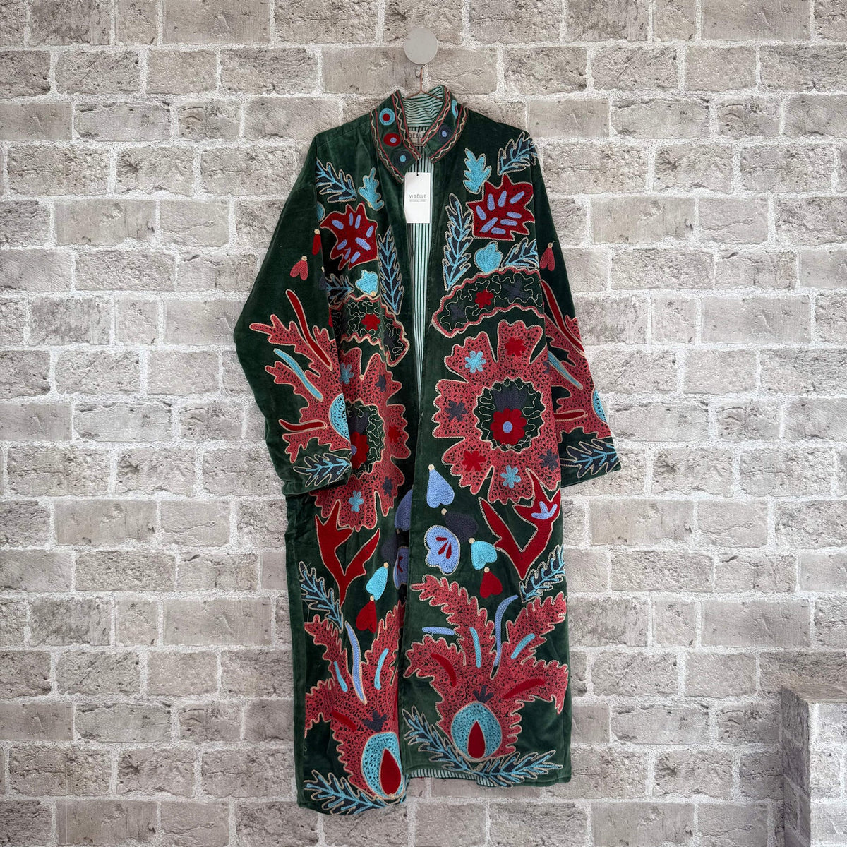 Muset Long Velvet Embroidered Jacket Green
