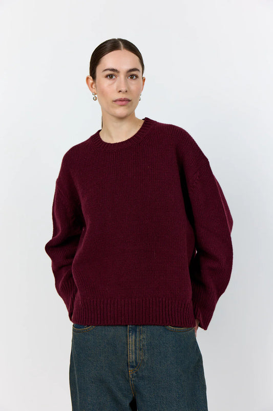 LR-Perle 1 Round Neck Knitted Jumper Bordeaux/Light Brown