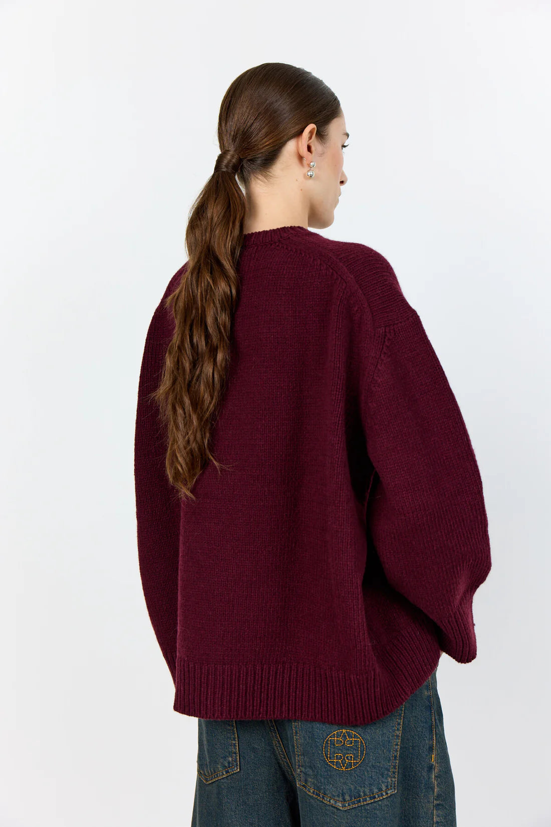 LR-Perle 1 Round Neck Knitted Jumper Bordeaux/Light Brown