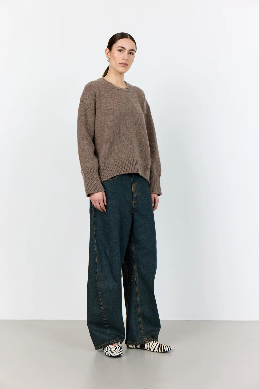 LR-Perle 1 Round Neck Knitted Jumper Bordeaux/Light Brown