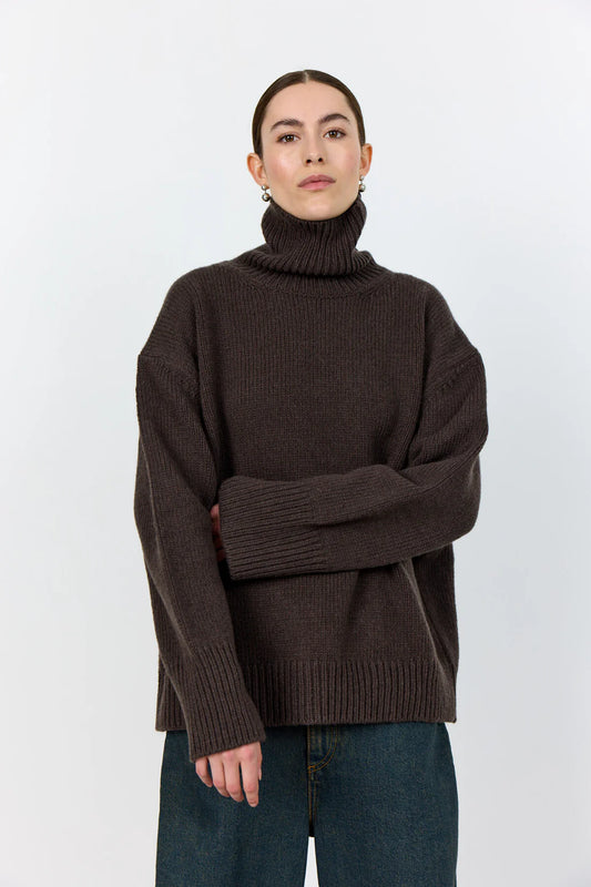 LR-PERLE 3 Knitted Pullover Dark Brown/Bordeaux