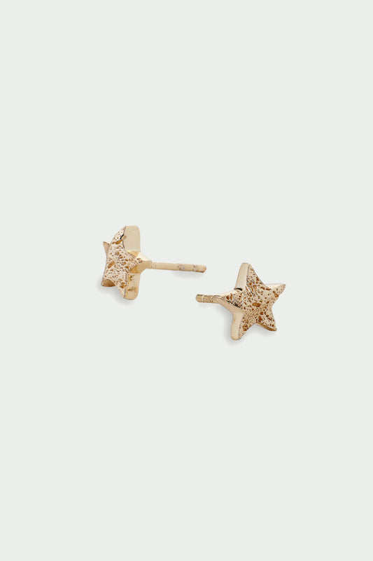 Cosma Earrings - Textured Star Studs, Gold