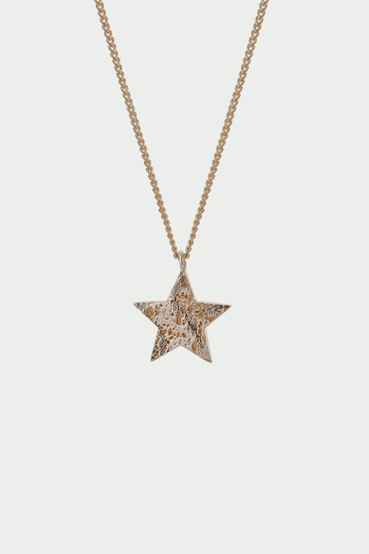Cosma Necklace - Textured Star Pendant, Gold