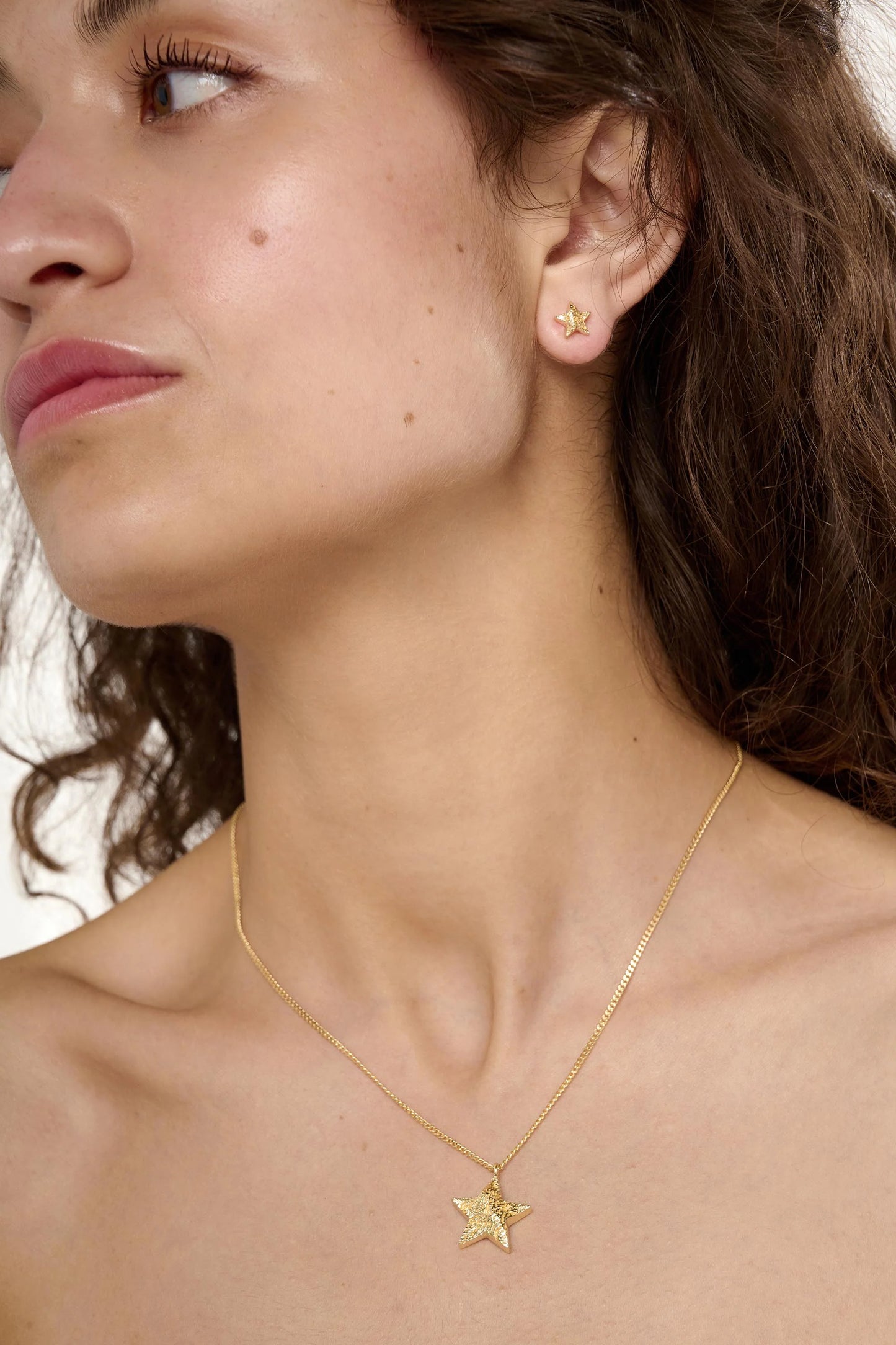 Cosma Necklace - Textured Star Pendant, Gold