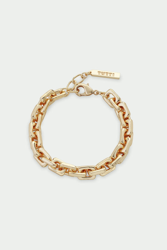 Link Bracelet - Sqaured Link Chain Bracelet, Gold