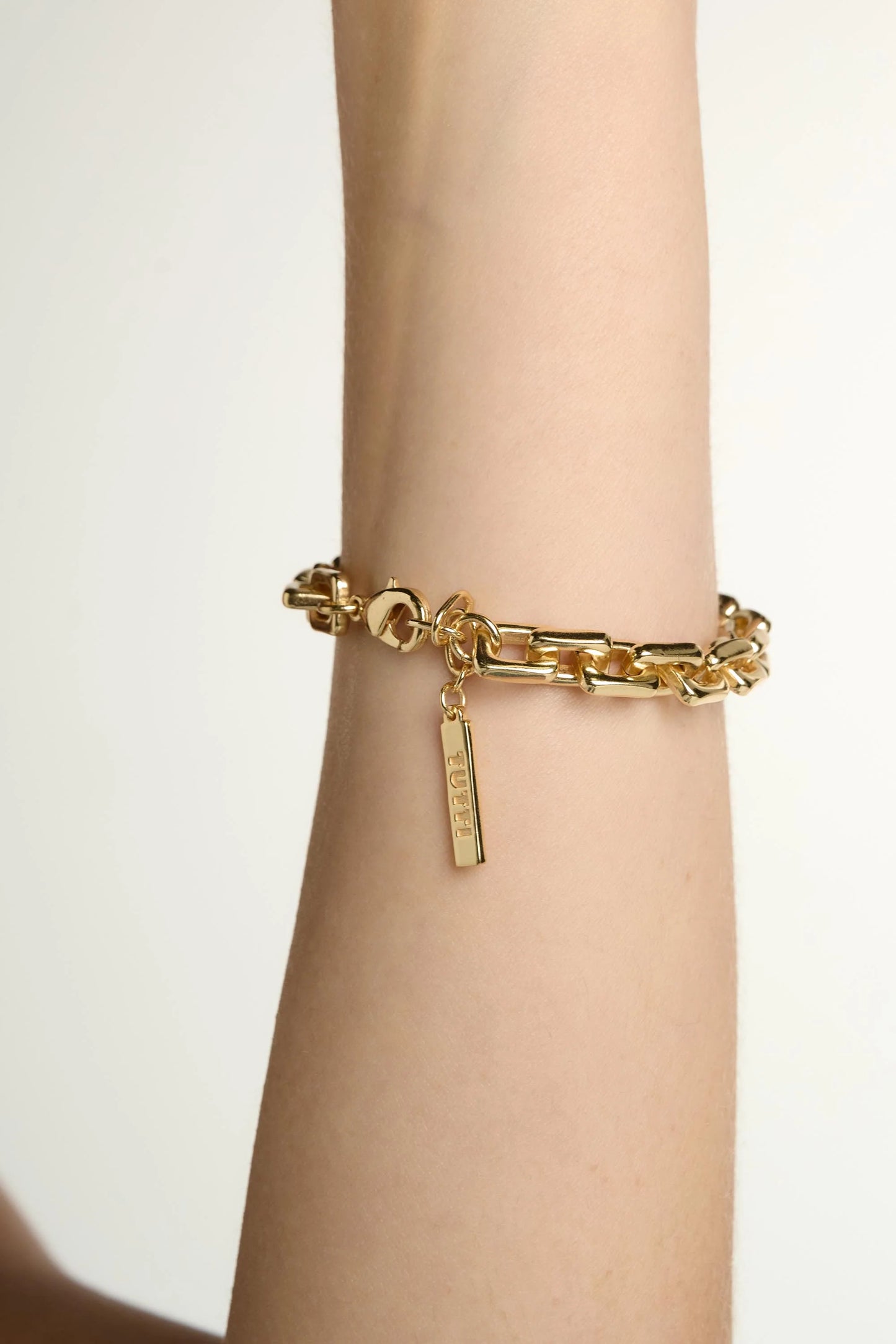 Link Bracelet - Sqaured Link Chain Bracelet, Gold