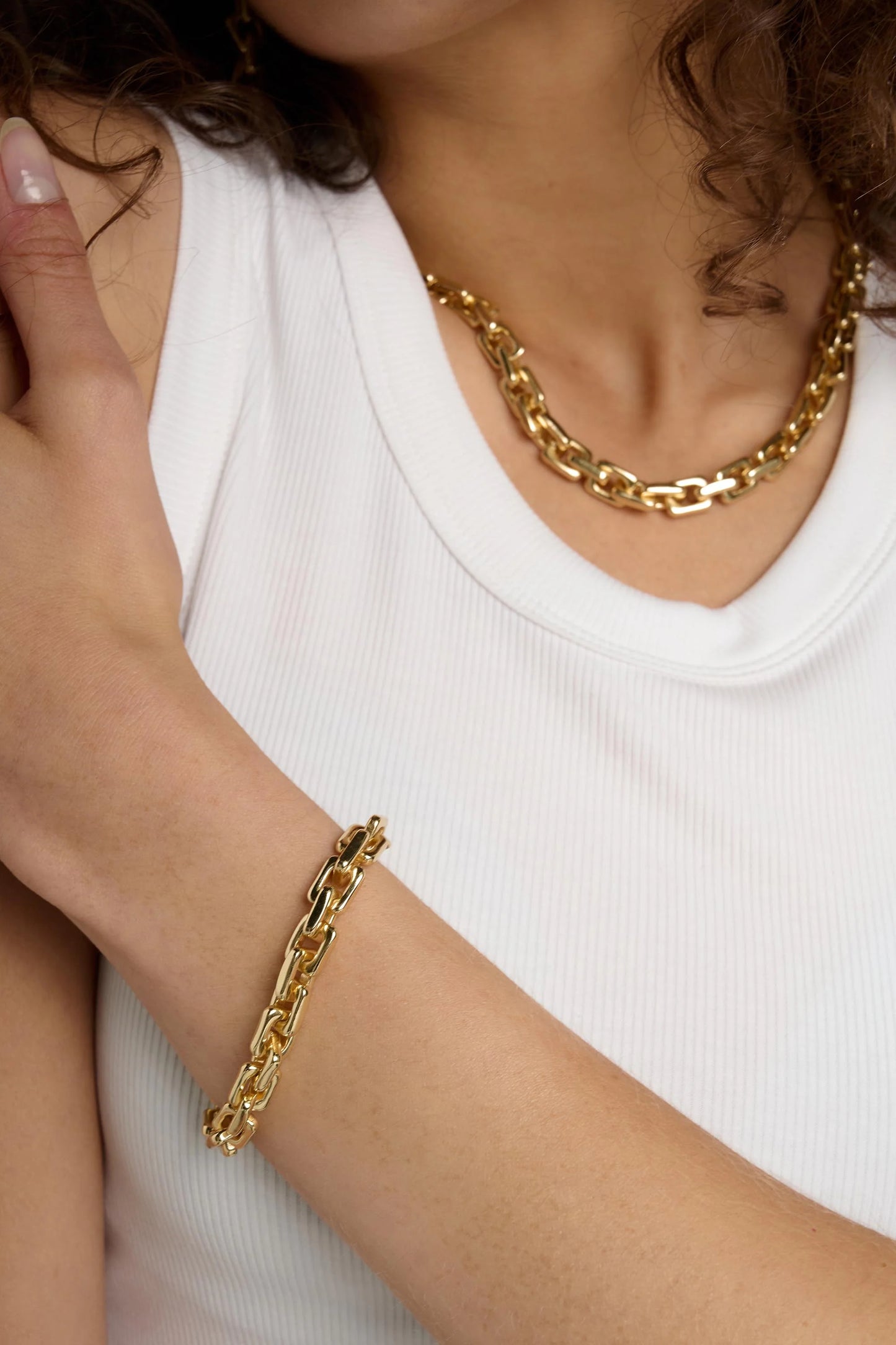 Link Bracelet - Sqaured Link Chain Bracelet, Gold