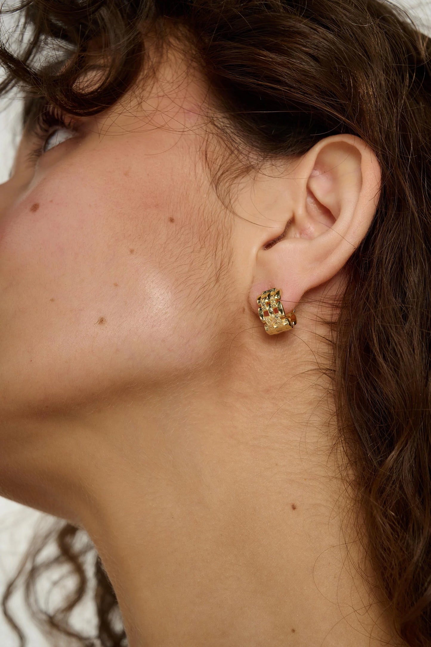 Linear Earrings - Woven Chain Hoop Earring, Gold