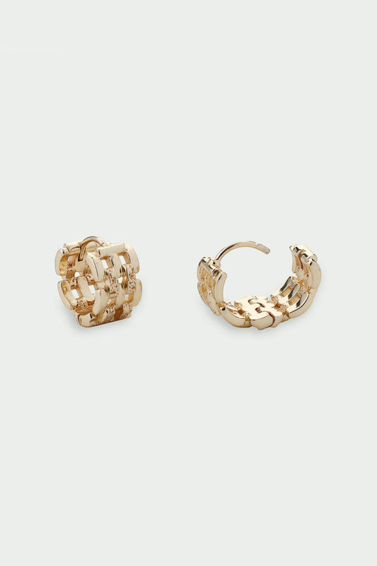 Linear Earrings - Woven Chain Hoop Earring, Gold