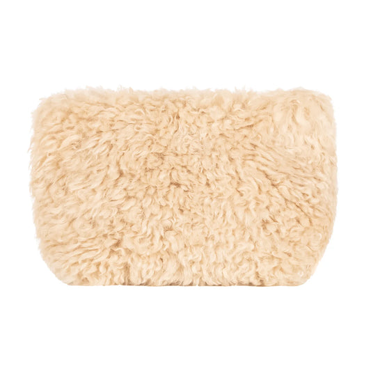 Faux Sheepskin Make Up Bag - Cream