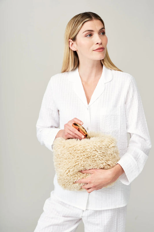 Faux Sheepskin Large Make Up Bag - Cream