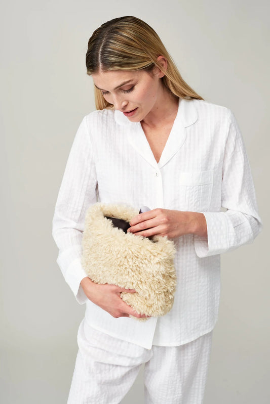 Faux Sheepskin Large Make Up Bag - Cream