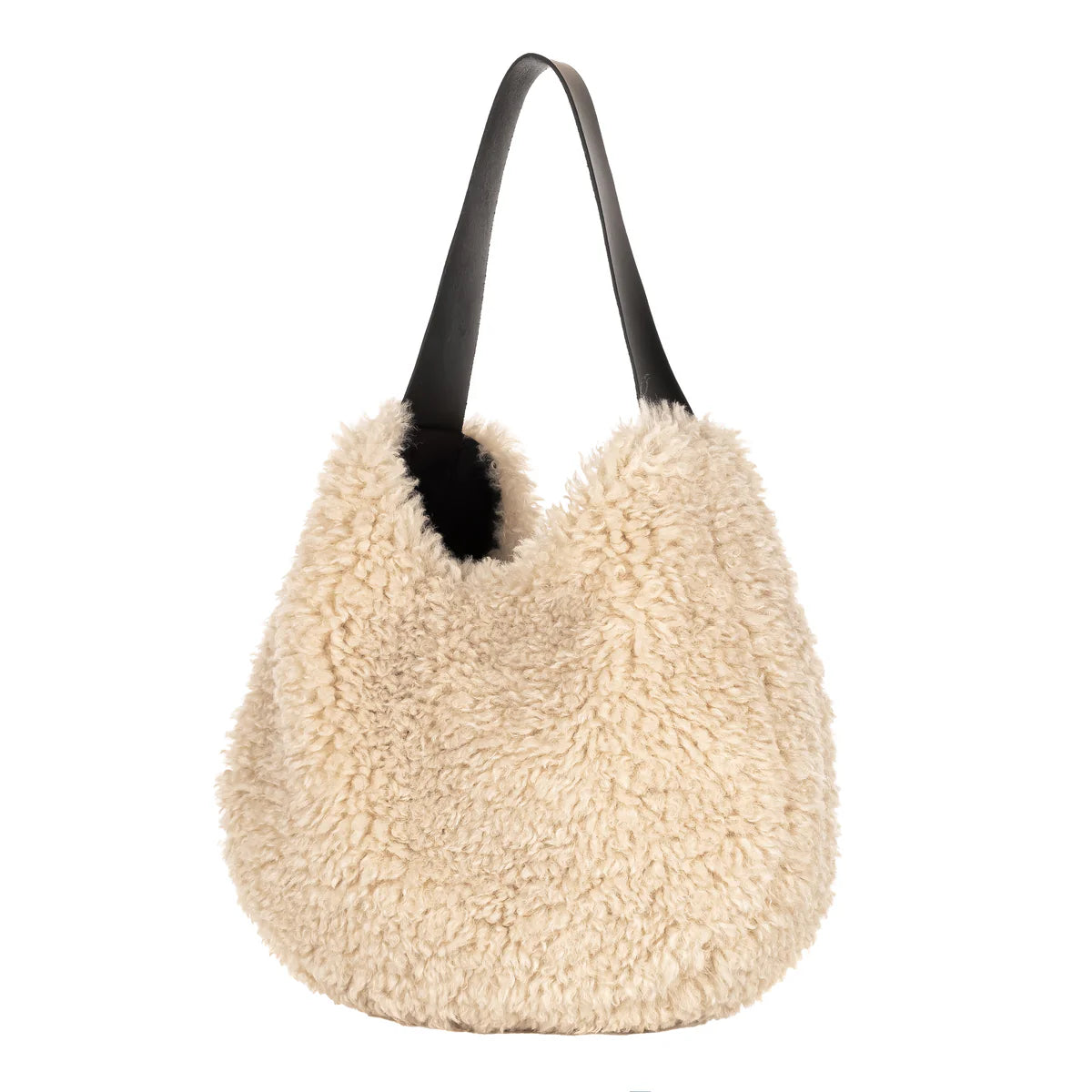 Faux Sheepskin Slouch Bag - Cream/Taupe