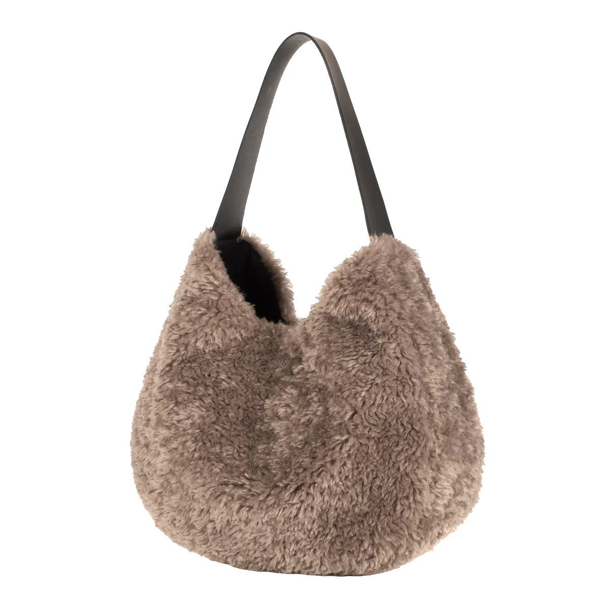 Faux Sheepskin Slouch Bag - Cream/Taupe