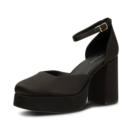 Priscilla Ankle Strap Plateau Heel Shoe Black