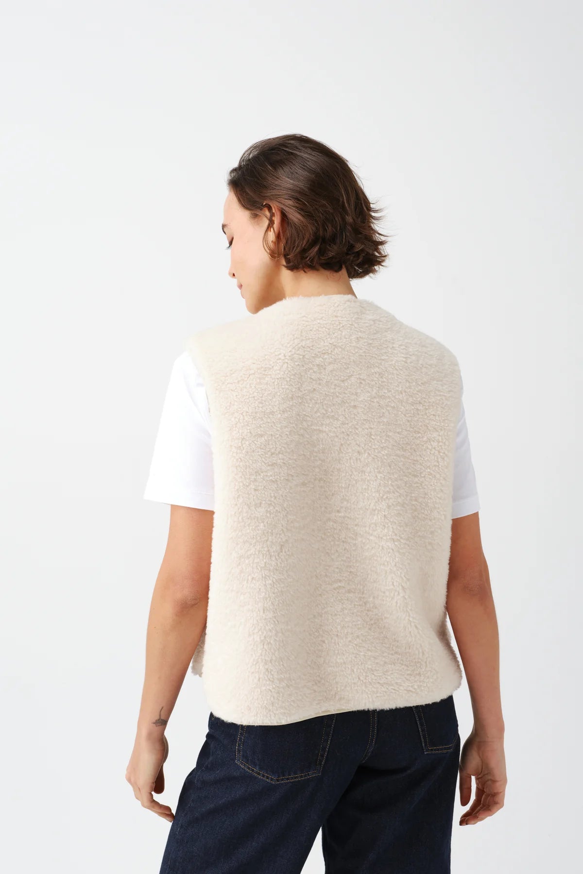 Faux Sheepskin Sport Gilet - Black/Ecru