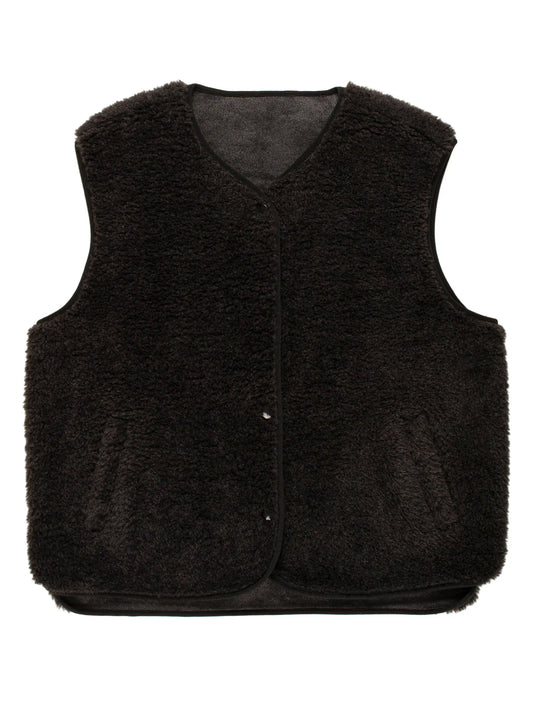 Faux Sheepskin Sport Gilet - Black/Ecru