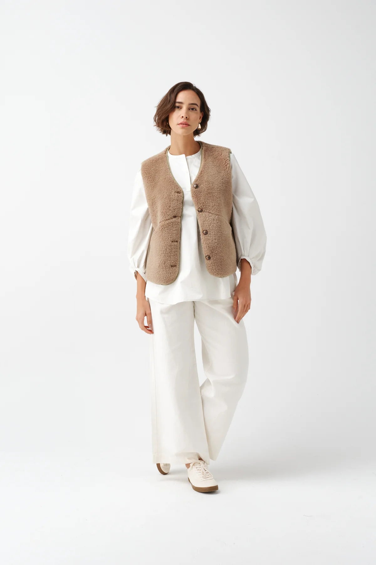 Faux Sheepskin Country Gilet - Pecan/Ecru