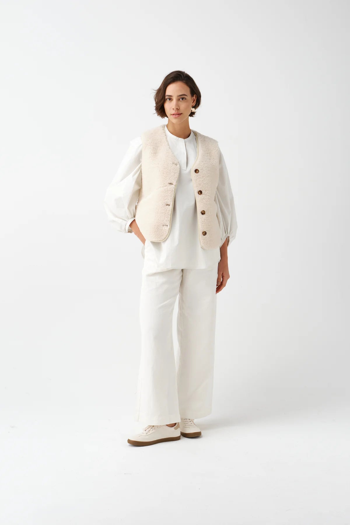 Faux Sheepskin Country Gilet - Pecan/Ecru