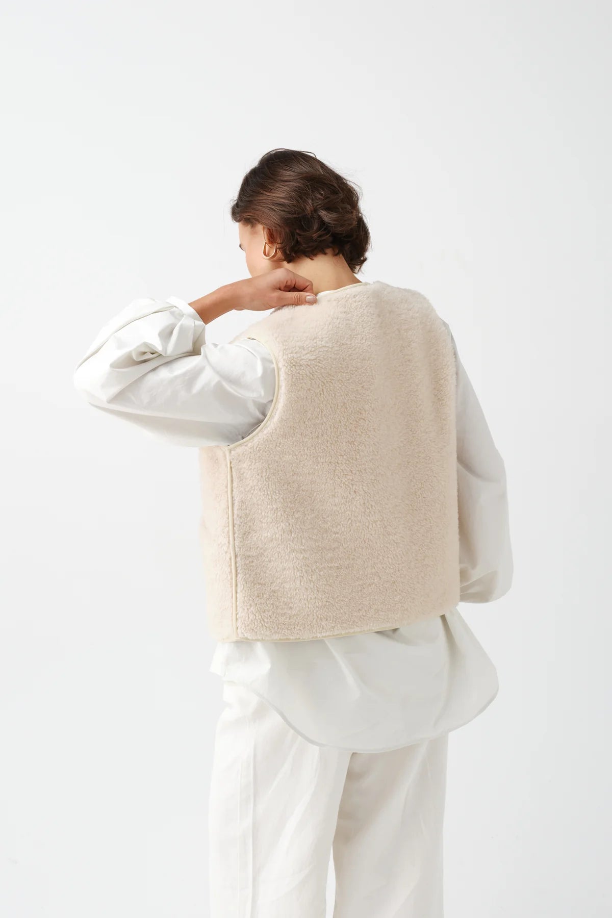 Faux Sheepskin Country Gilet - Pecan/Ecru