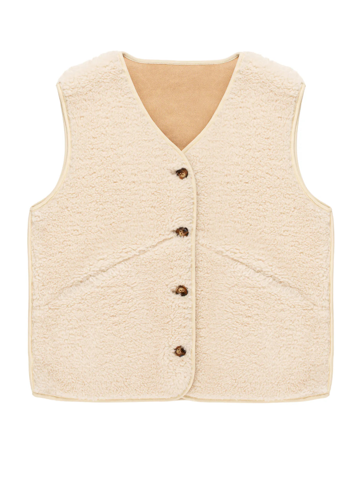 Faux Sheepskin Country Gilet - Pecan/Ecru