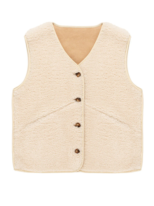 Faux Sheepskin Country Gilet - Pecan/Ecru