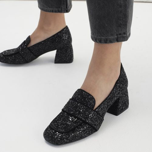 Elegant Square toe Sparkly Heeled Shoe