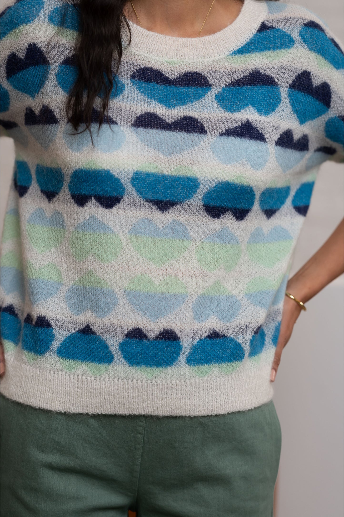 Malibu Multi Hearts Mohair Sweater Turquoise