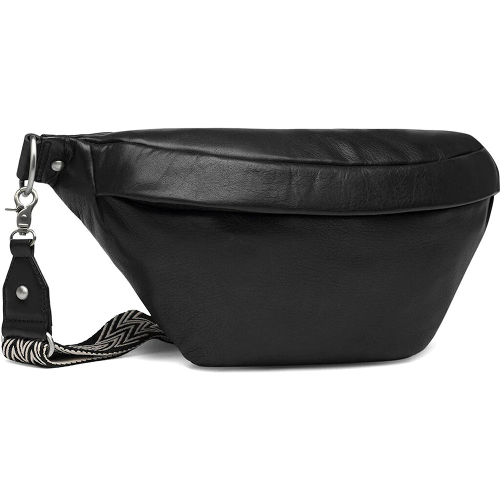 Leather Bumbag With Canvas Crossbody Strap Black