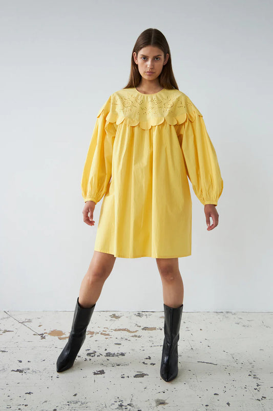 Embroidery Anglaise Mini Dress Sweet Yellow