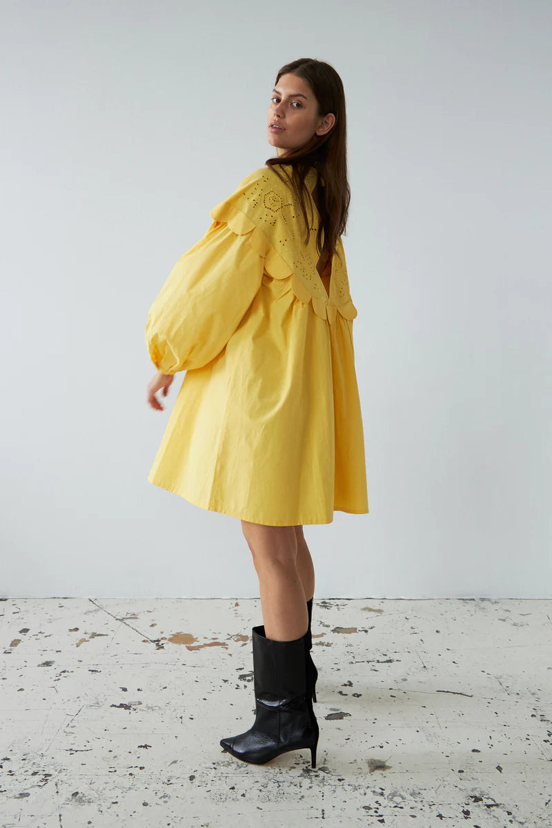 Embroidery Anglaise Mini Dress Sweet Yellow