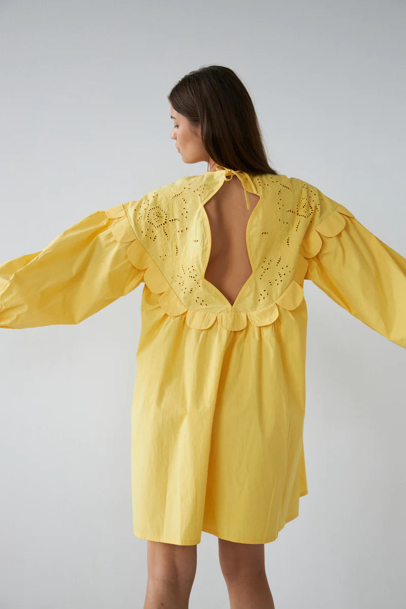 Embroidery Anglaise Mini Dress Sweet Yellow