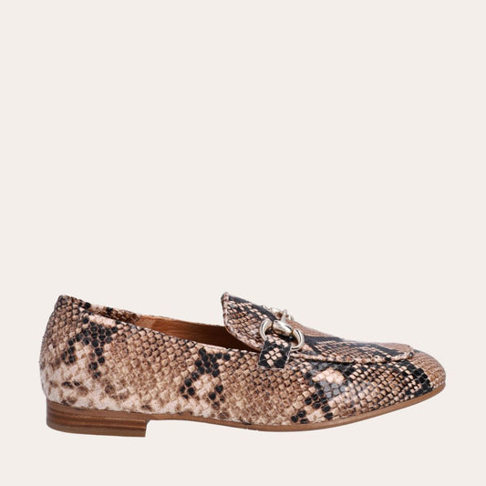 Classic Loafer in Embossed Snake Print Beige