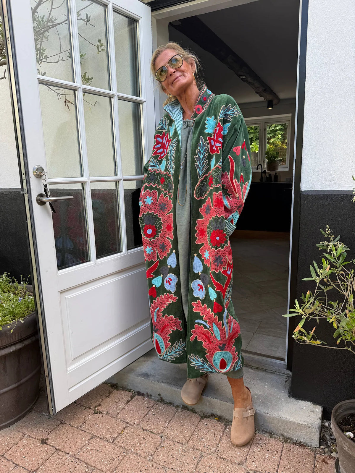 Muset Long Velvet Embroidered Jacket Green