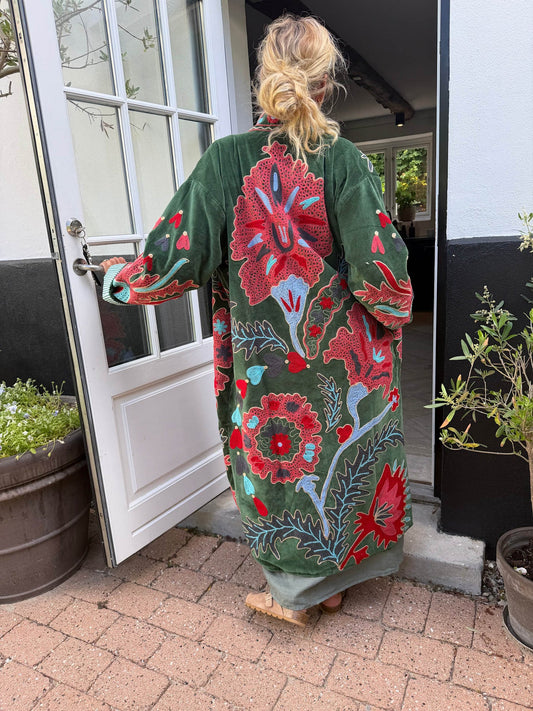 Muset Long Velvet Embroidered Jacket Green