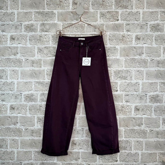 Jude 8072 - Cotton Barrel Leg Trouser Wine