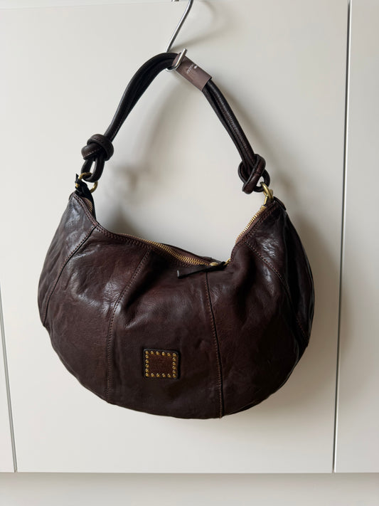 Sole L - Studded Italian Leather Shoulder Bag Brown