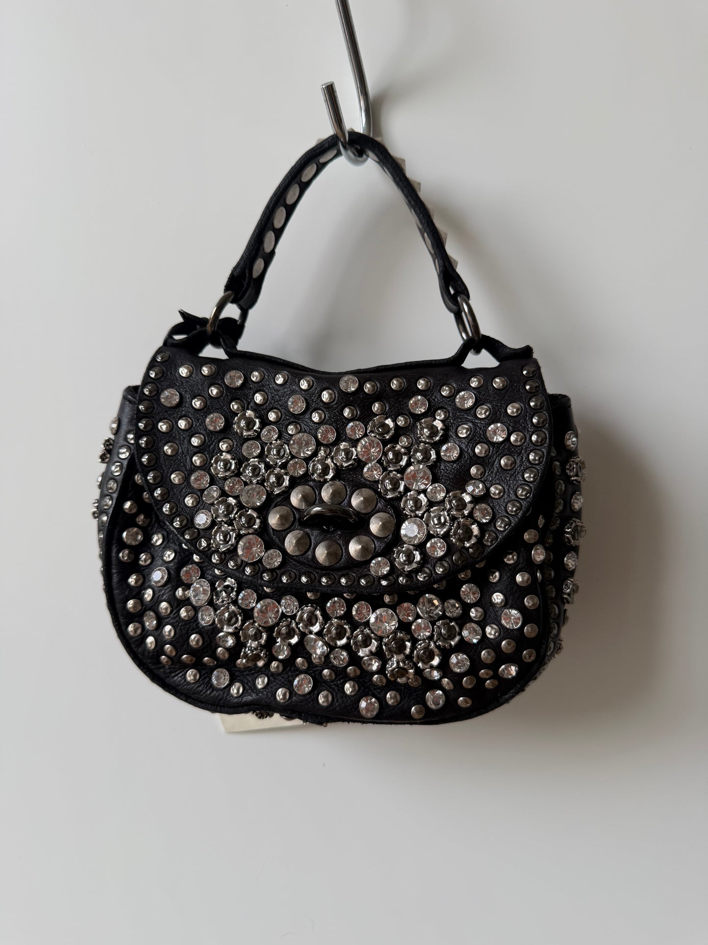 Afrodite  - Jewelled Italian Leather Statement Handbag Black