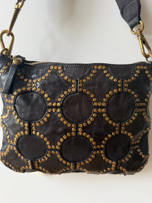 Margot - Circular Studded Italian Leather Crossbody Bag Black
