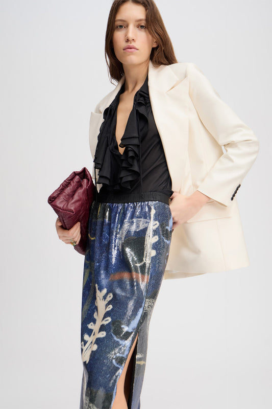 Lebane Sequin Printed Midid Skirt Navy