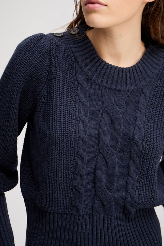 Lysta Classic Cable Knit With a Twist  Navy