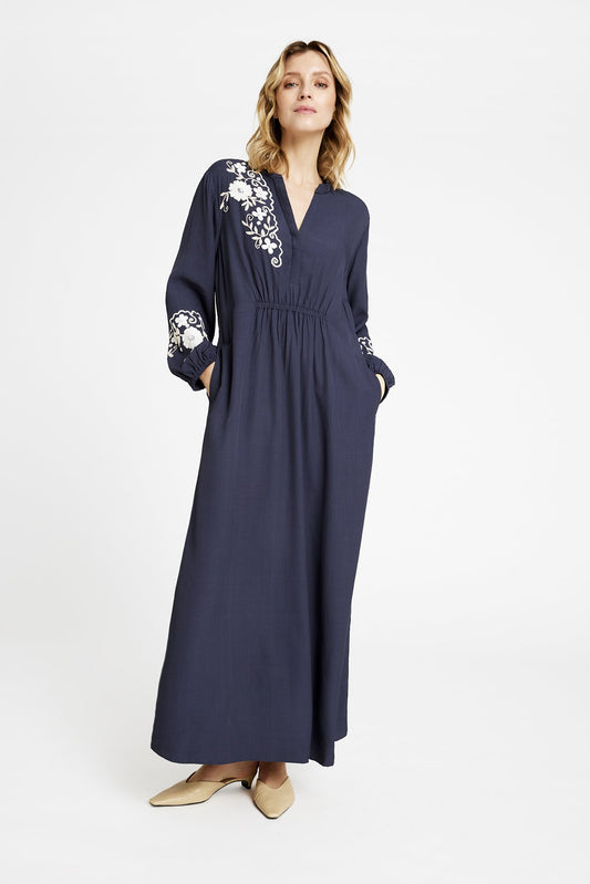 Hali. Maxi Dress with Embroidery Navy