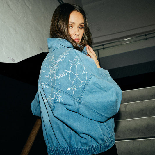 ClaireDE Denim Embroidery Jacket Blue